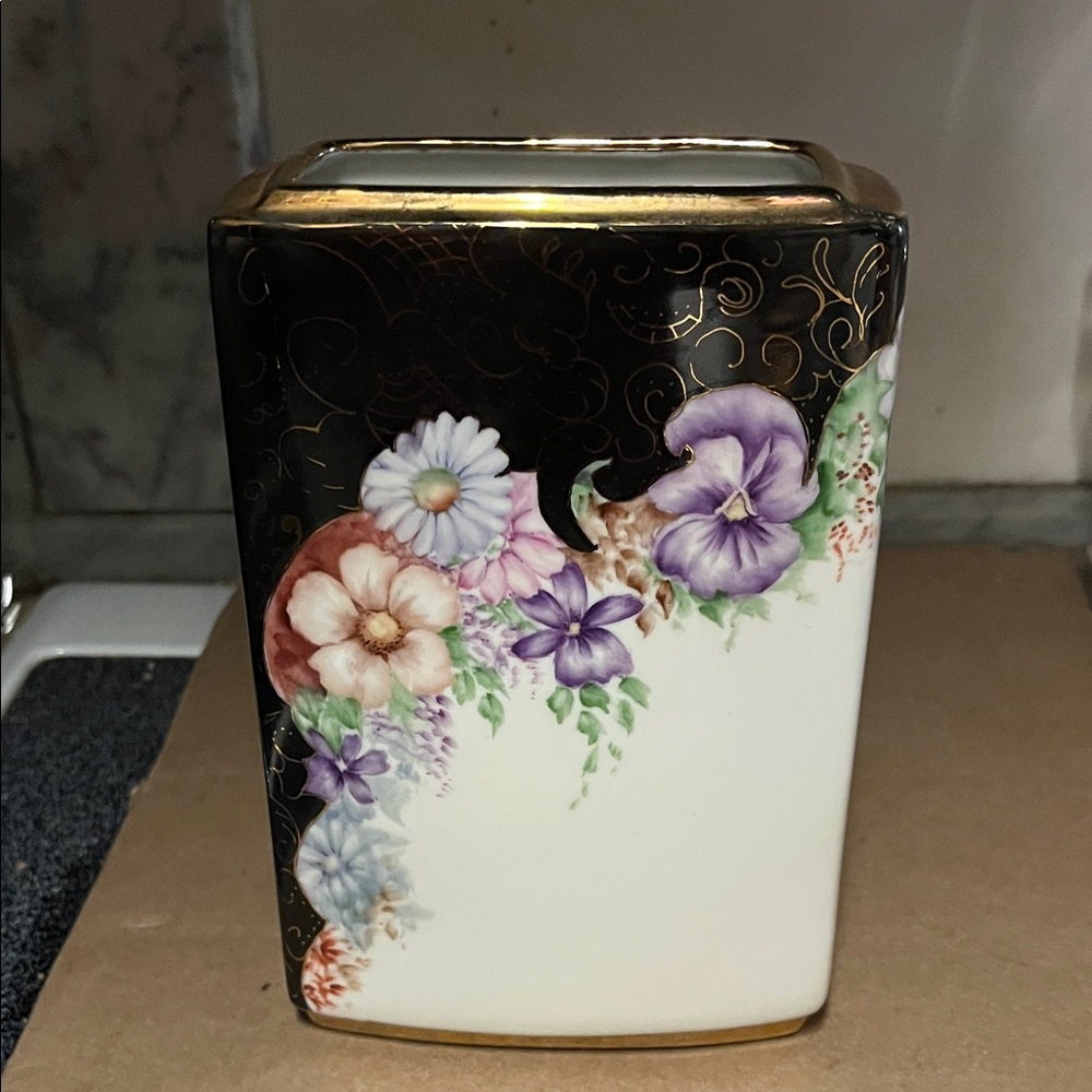 Elegant Floral Black and White Vase Limoges